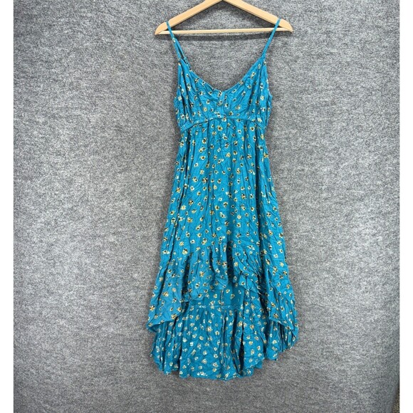 Angie Dress Women M Medium Blue Floral Sheath Midi V-Neck Sleeveless Rayon - Picture 1 of 6